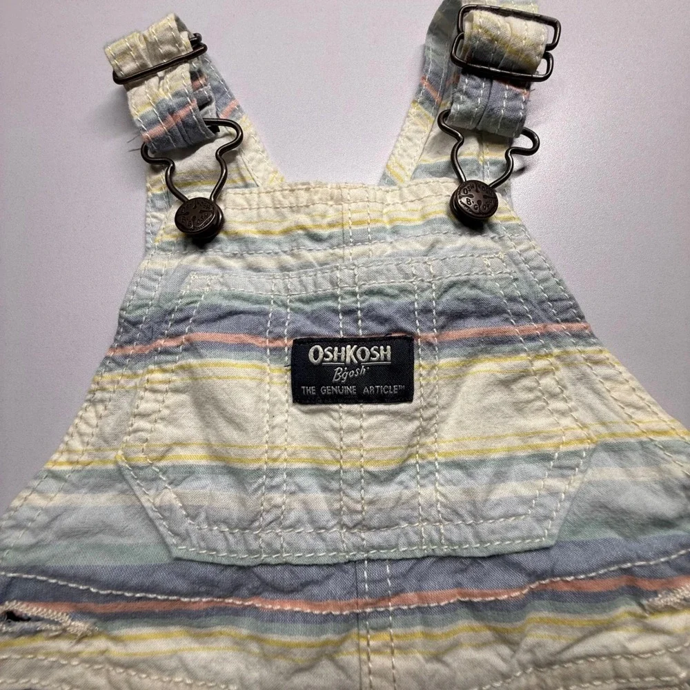 OshKosh B'gosh Baby Overalls Shortalls Striped 6M Pastel Cotton Romper